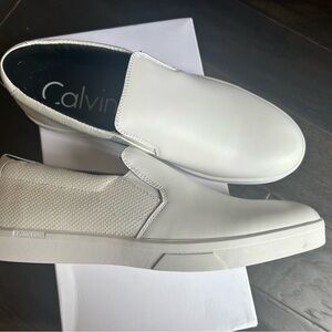 NWT Calvin Klein Men's White Slip-On Shoes Nappa Leather